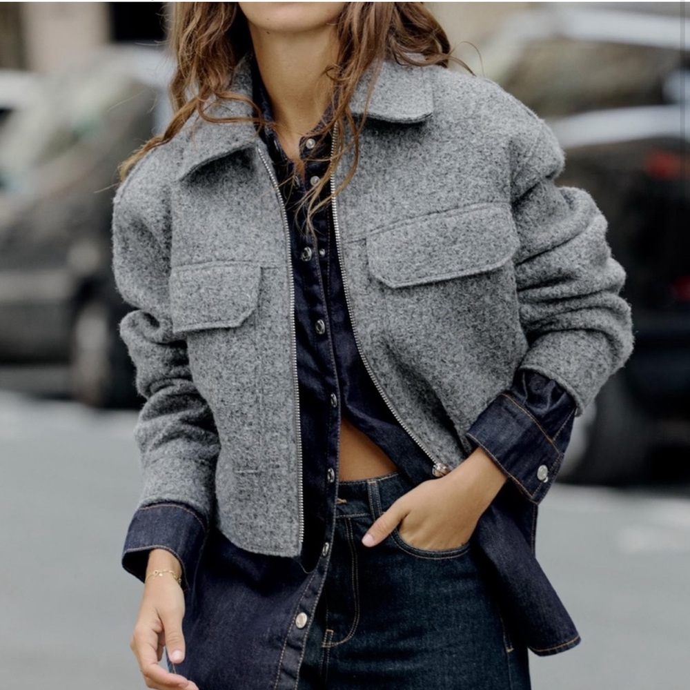 Zara Gray Boucle Teddy Jacket size small.  Worn once.